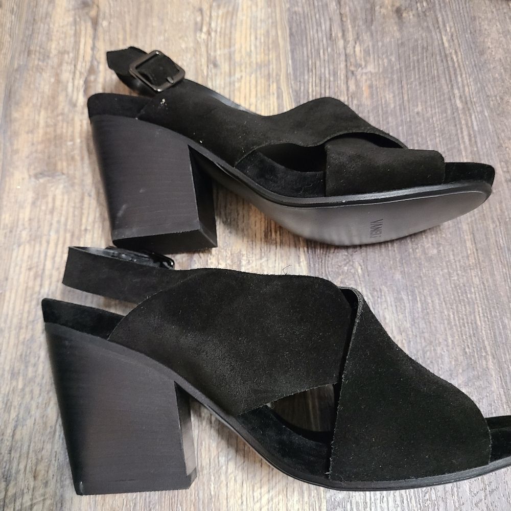 Vaneli Black Suede Thick Strappy Heeled Sandals - Picture 5 of 10